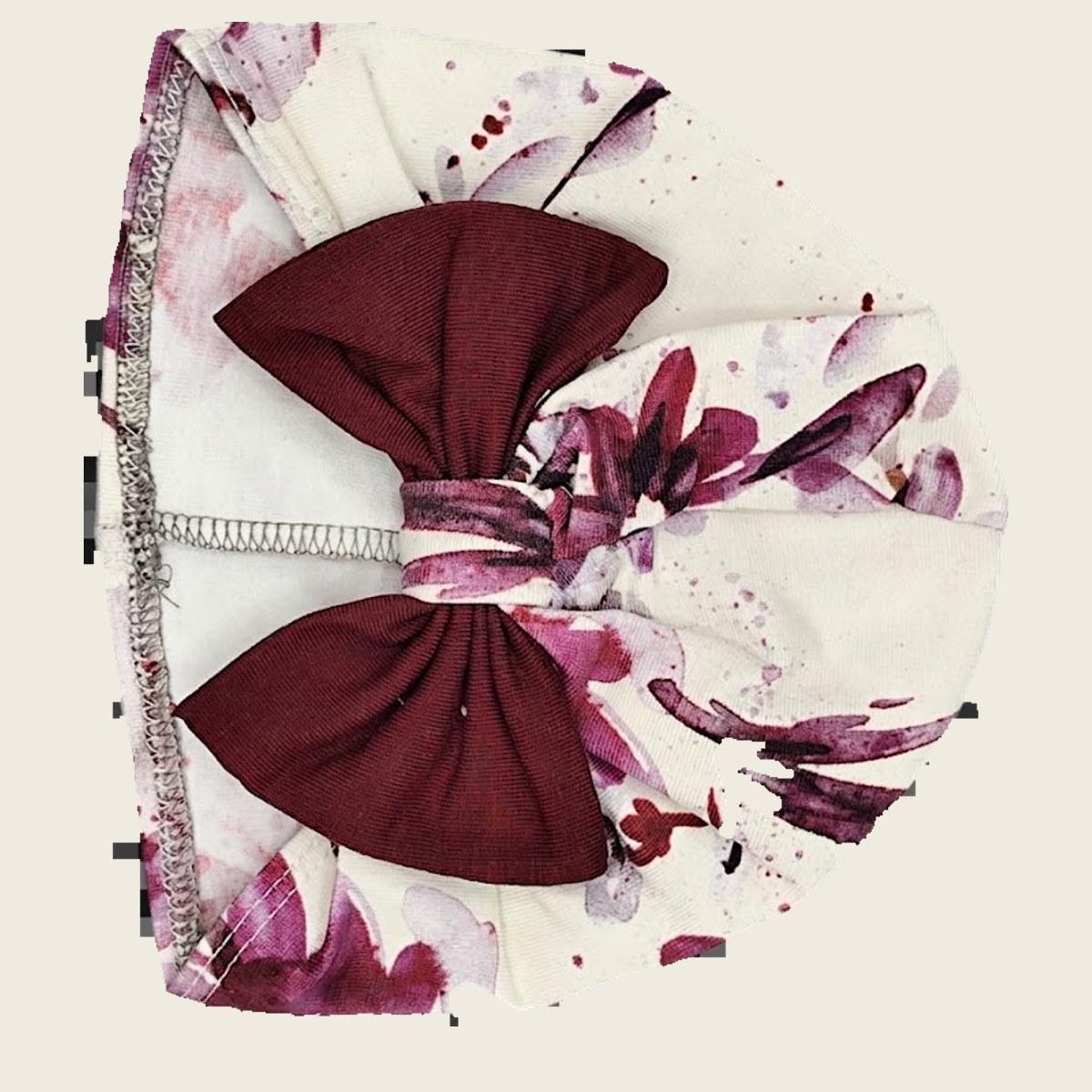 Turban-Mütze "Aquarell-Blüten" bordeaux