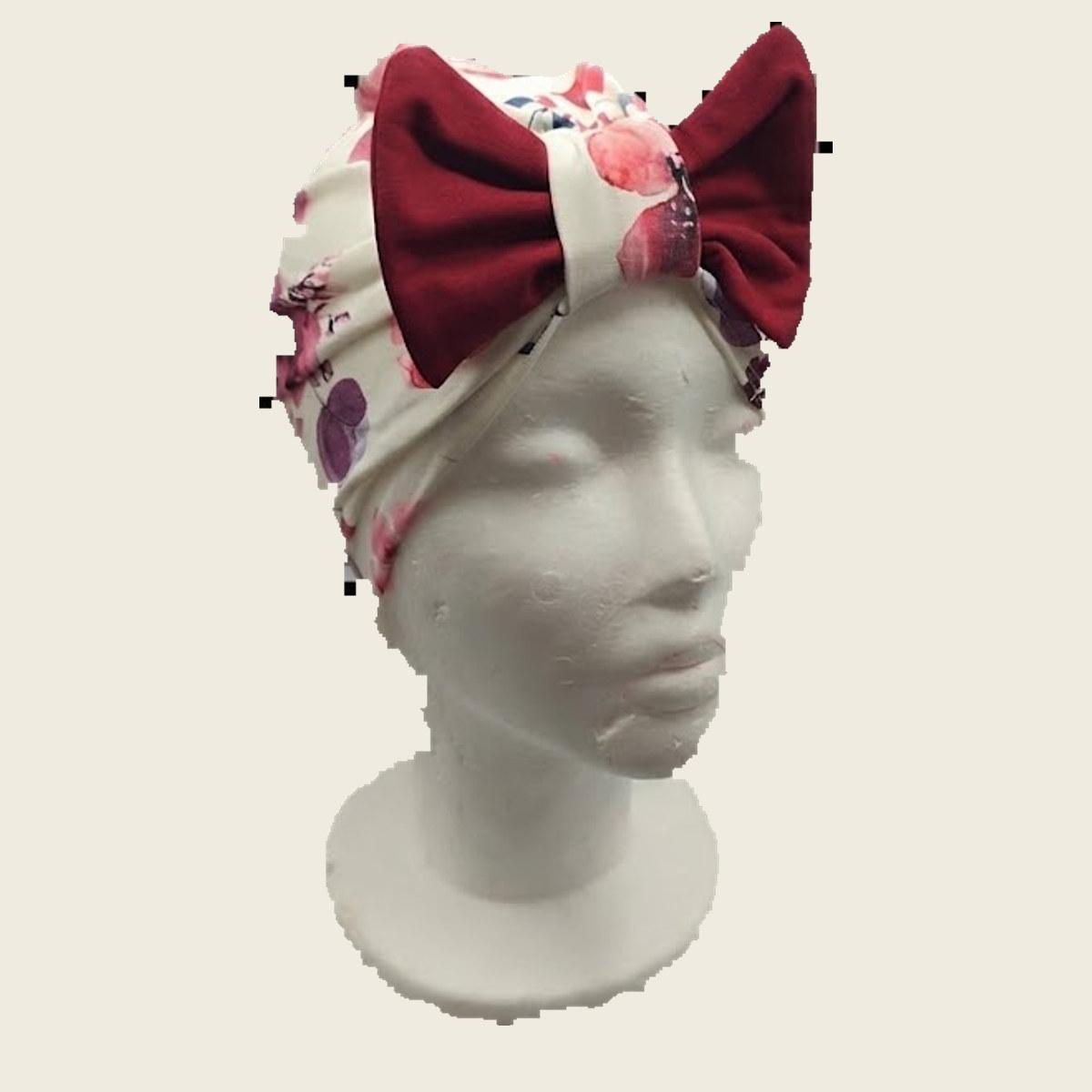 Turban-Mütze "Aquarell-Blüten" bordeaux — Ansicht 2
