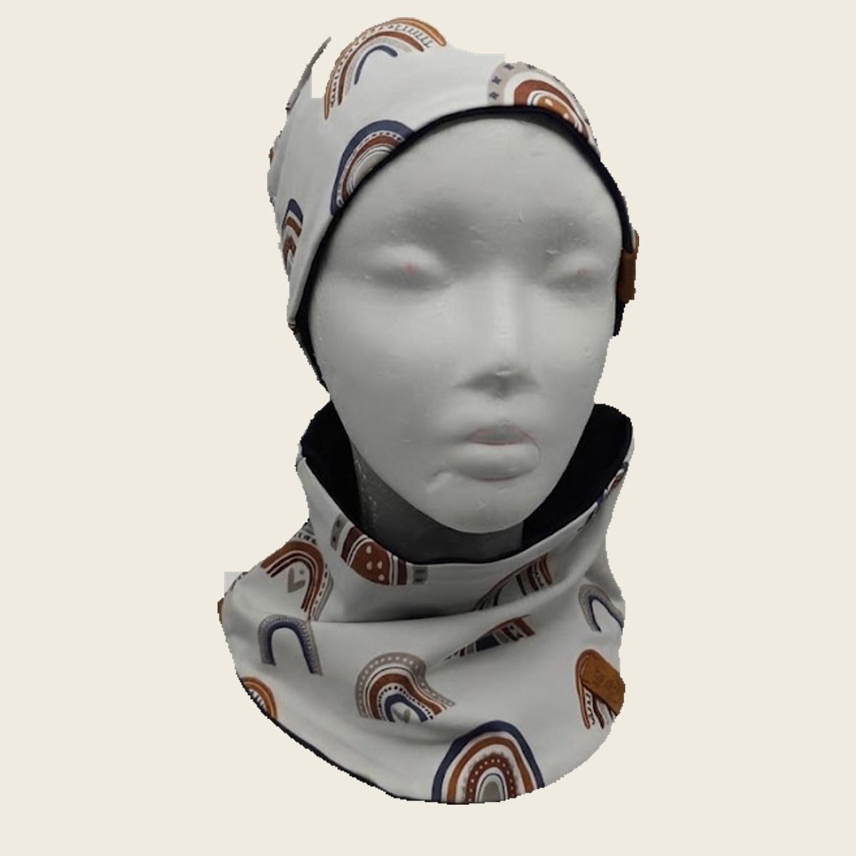 Set Mütze + Loop-Schal "Boho-Regenbogen" creme — Ansicht 2