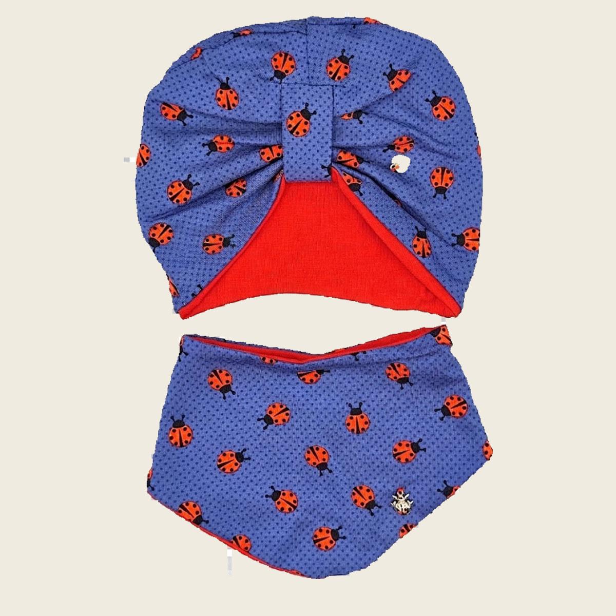 Set Mütze + Halstuch "Marienkäfer" blau-rot